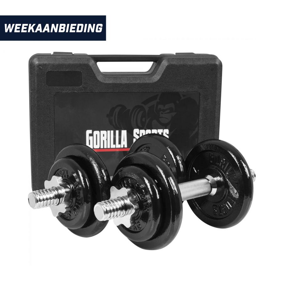 Dumbellset - Halterset - Gietijzer - 20 kg - In koffer - Gorilla Sports