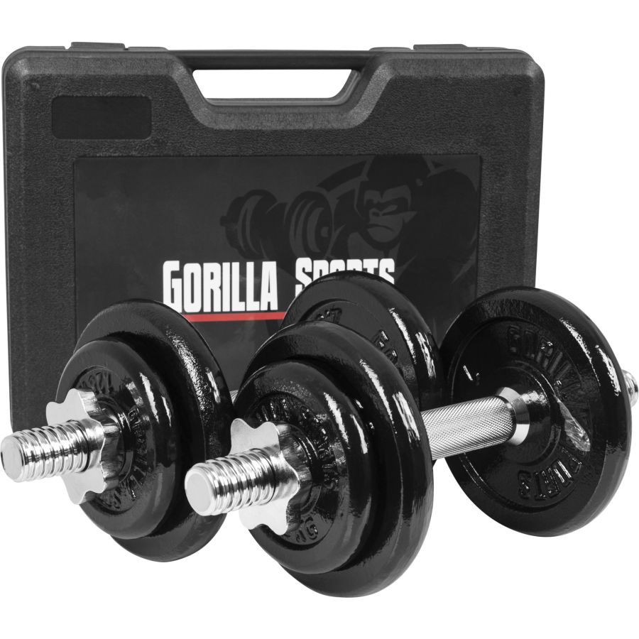 Dumbellset - Halterset - Gietijzer - 20 kg - In koffer - Gorilla Sports